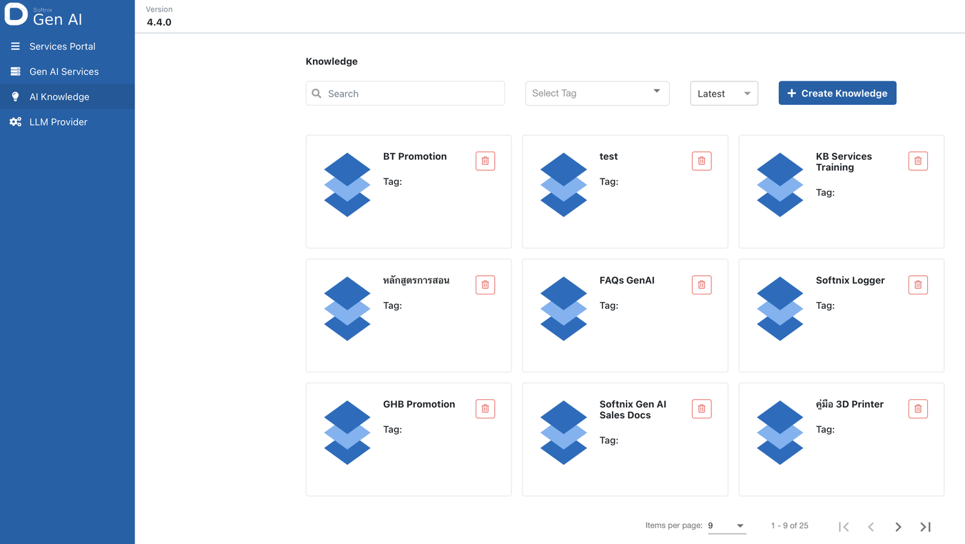 AI Knowledge management screen